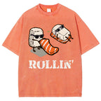 Unisex Japanese Sushi Printed Washed Tee