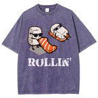 Unisex Japanese Sushi Printed Washed Tee