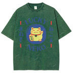 Unisex Japanese Lucky Cat Printed Washed Tee