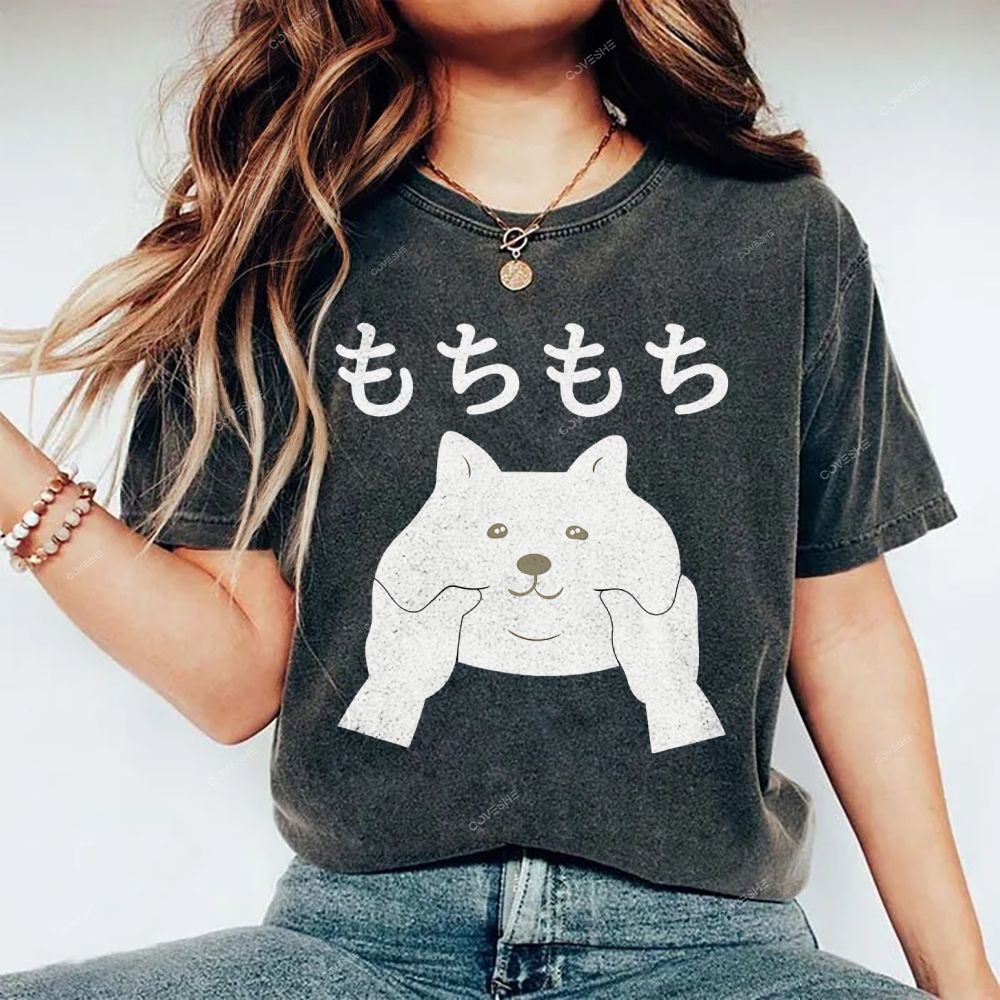 Unisex Japanese Cat Printed Washed Tee