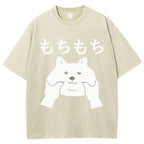 Unisex Japanese Cat Printed Washed Tee