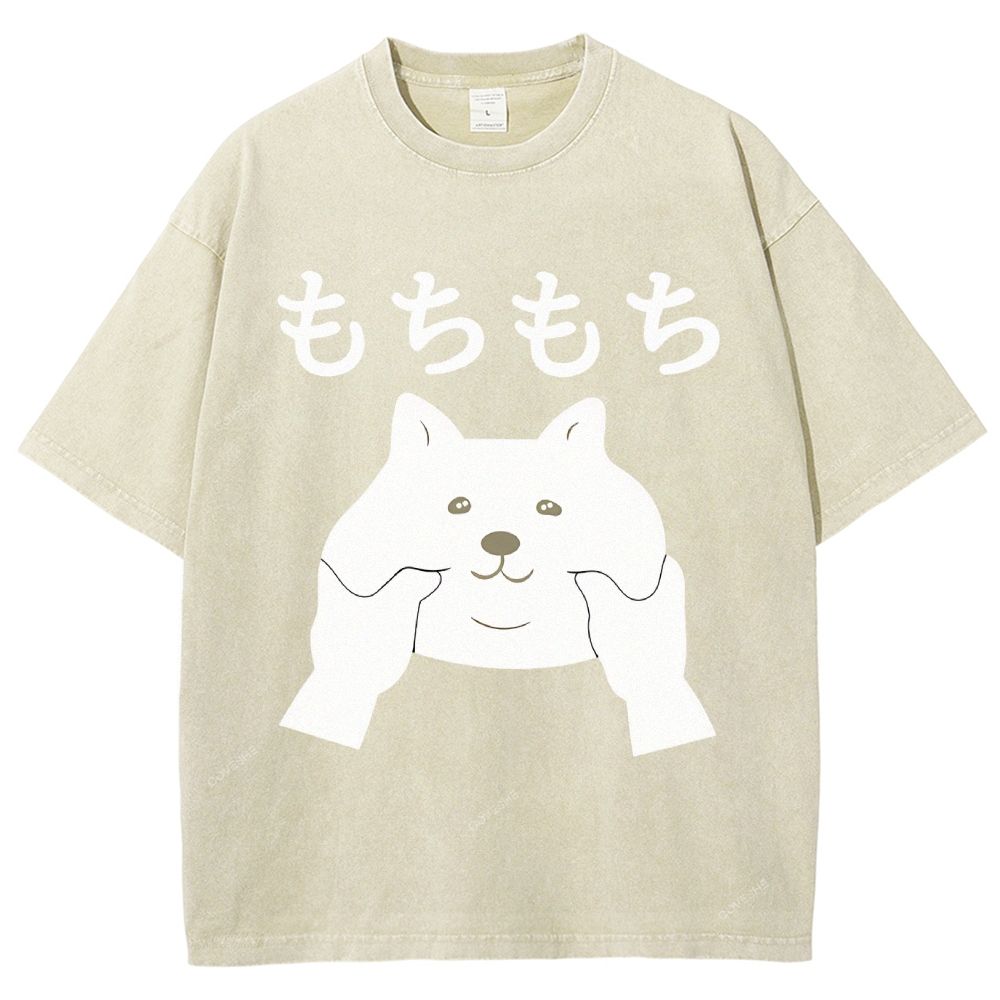 Unisex Japanese Cat Printed Washed Tee