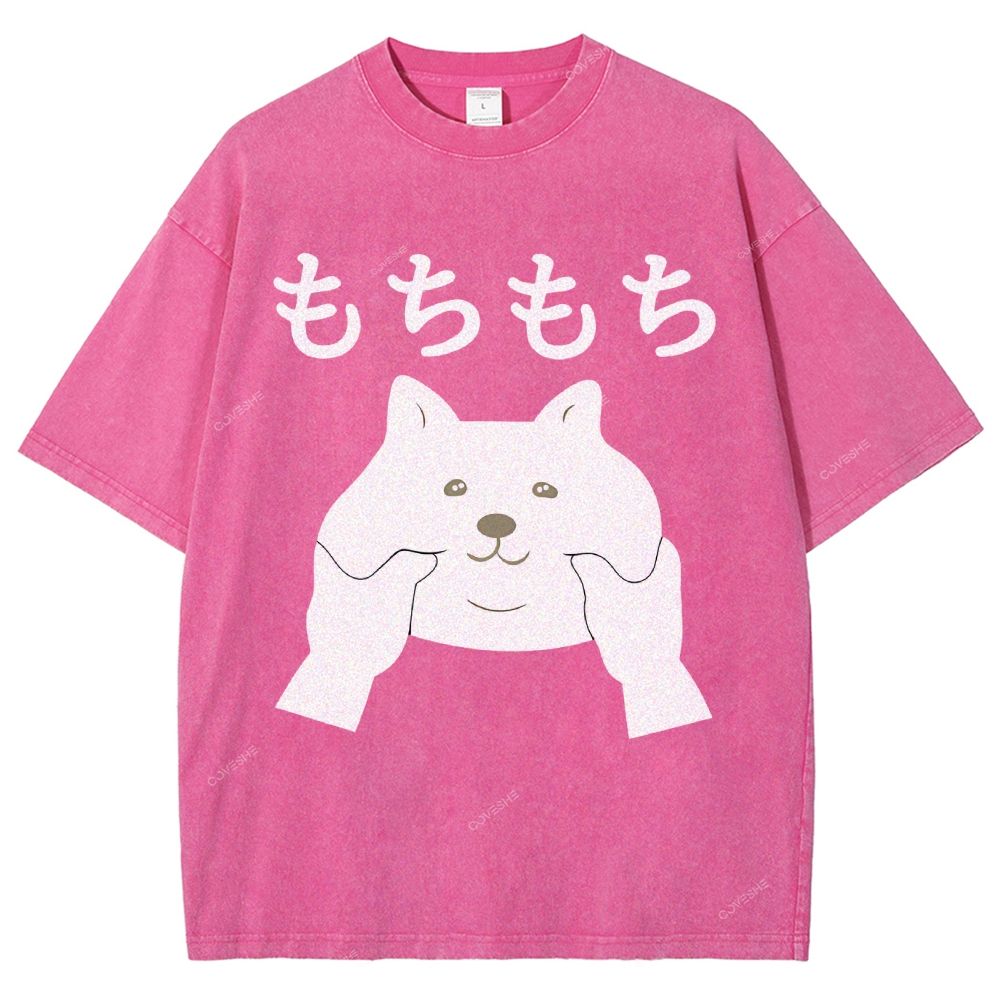 Unisex Japanese Cat Printed Washed Tee