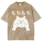 Unisex Japanese Cat Printed Washed Tee