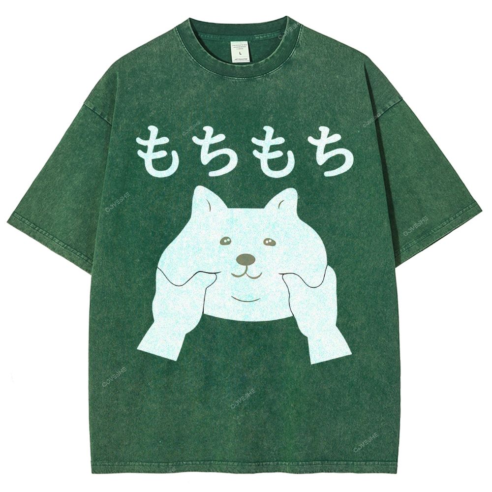 Unisex Japanese Cat Printed Washed Tee