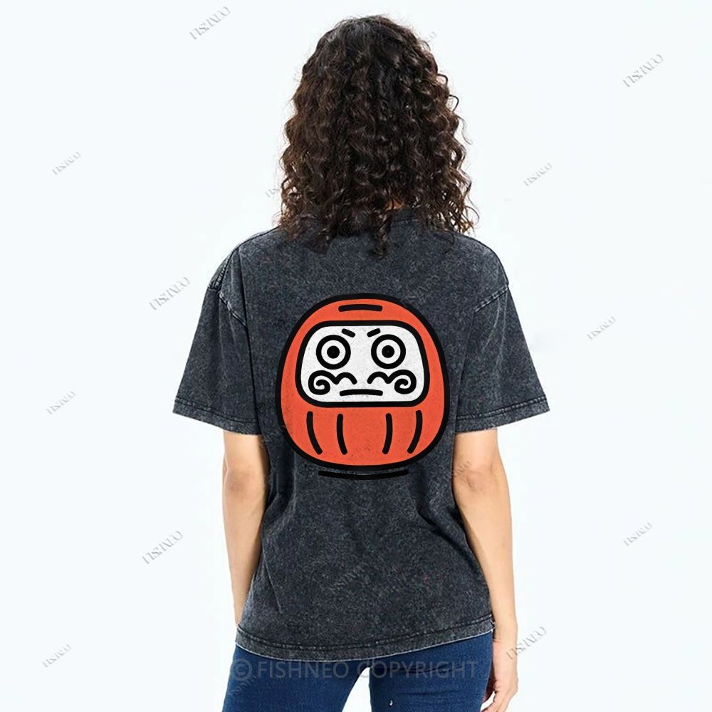 Unisex Japanese Dharma Printed Washed Tee