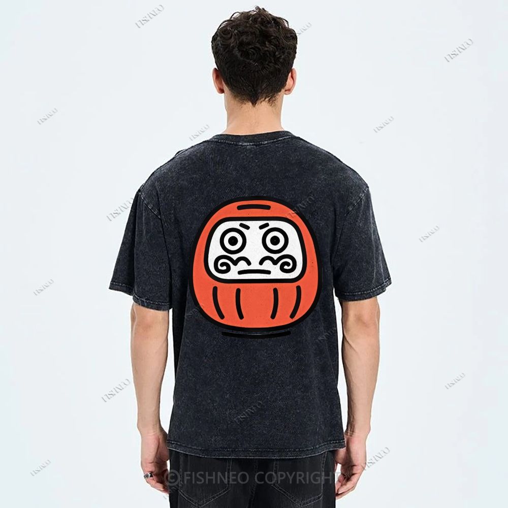 Unisex Japanese Dharma Printed Washed Tee