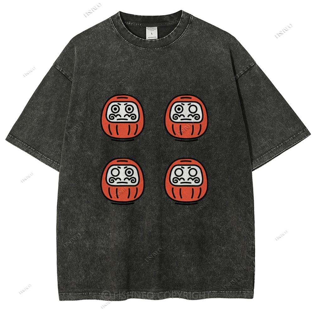 Unisex Japanese Dharma Printed Washed Tee