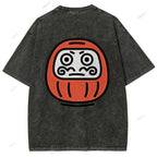 Unisex Japanese Dharma Printed Washed Tee