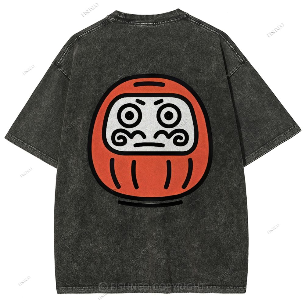 Unisex Japanese Dharma Printed Washed Tee