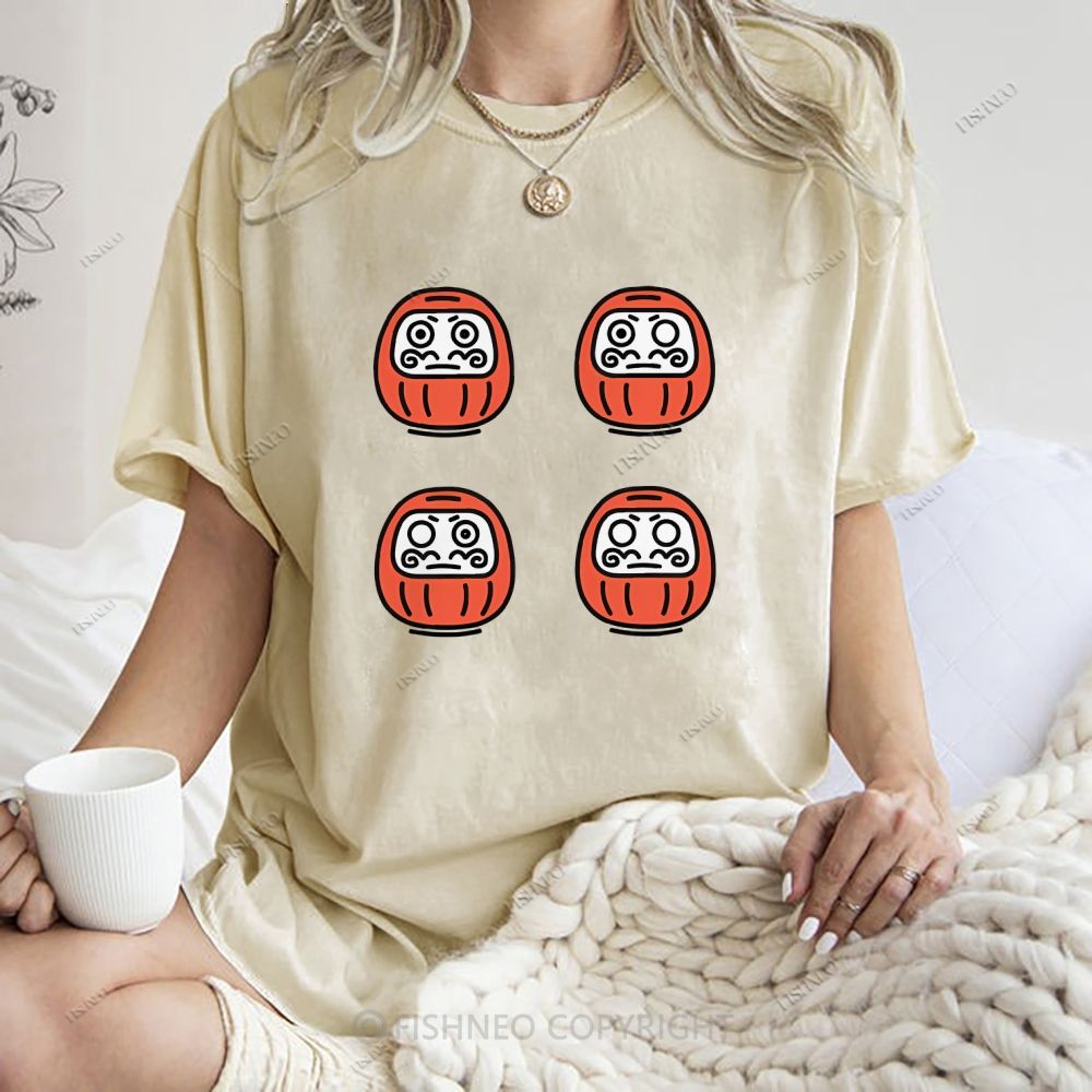 Unisex Japanese Dharma Printed Washed Tee