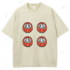 Unisex Japanese Dharma Printed Washed Tee