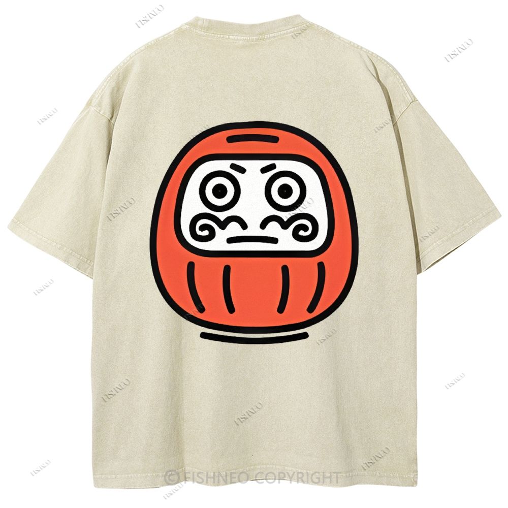 Unisex Japanese Dharma Printed Washed Tee