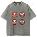 Unisex Japanese Dharma Printed Washed Tee