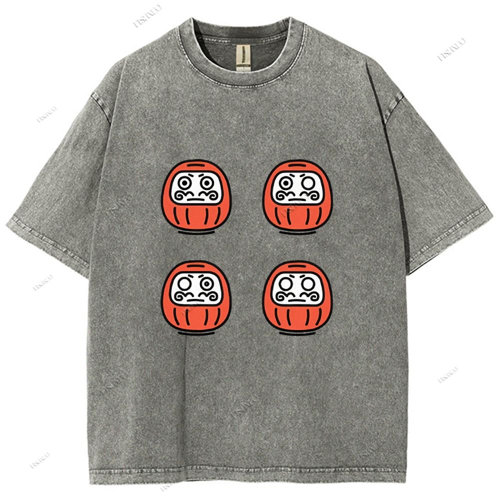 Unisex Japanese Dharma Printed Washed Tee