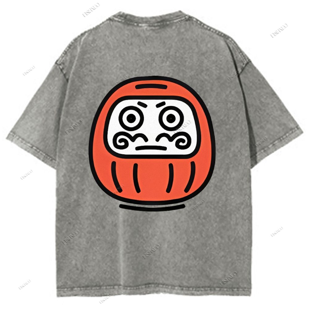 Unisex Japanese Dharma Printed Washed Tee
