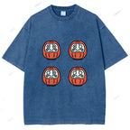Unisex Japanese Dharma Printed Washed Tee