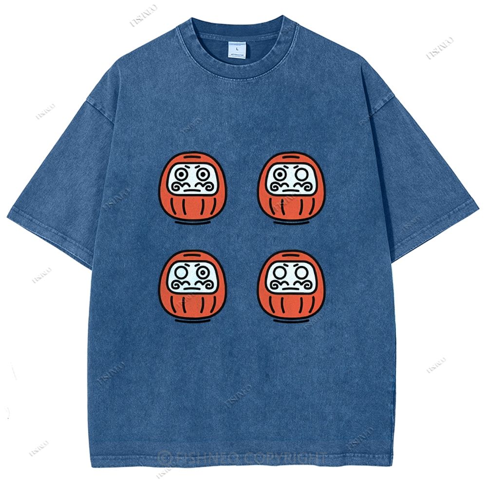 Unisex Japanese Dharma Printed Washed Tee