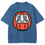 Unisex Japanese Dharma Printed Washed Tee