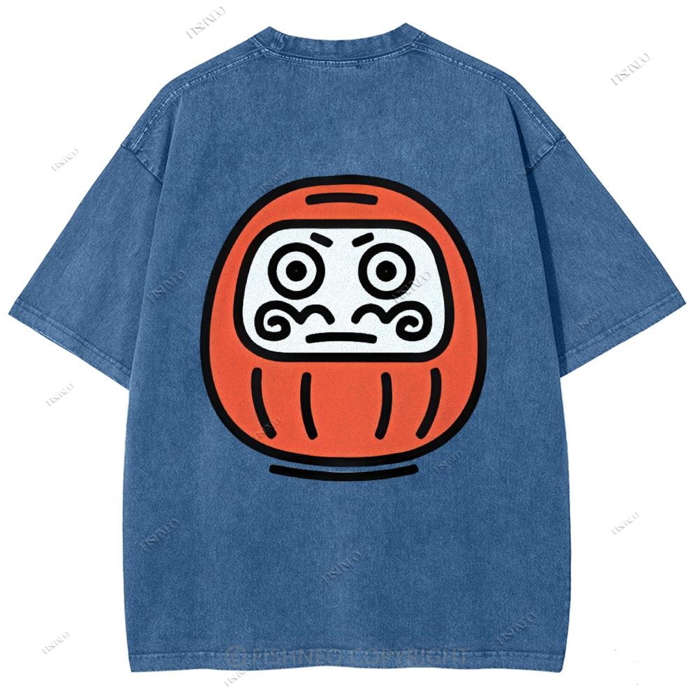 Unisex Japanese Dharma Printed Washed Tee