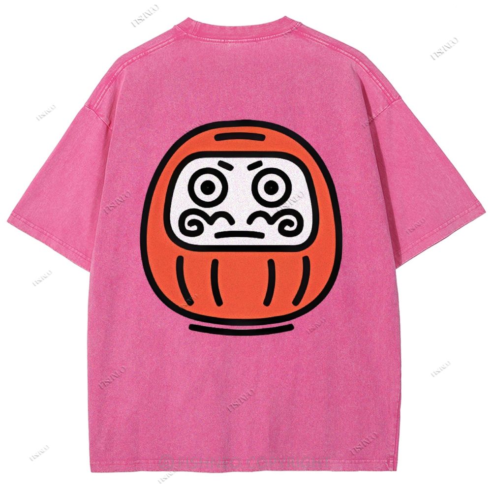 Unisex Japanese Dharma Printed Washed Tee