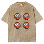 Unisex Japanese Dharma Printed Washed Tee