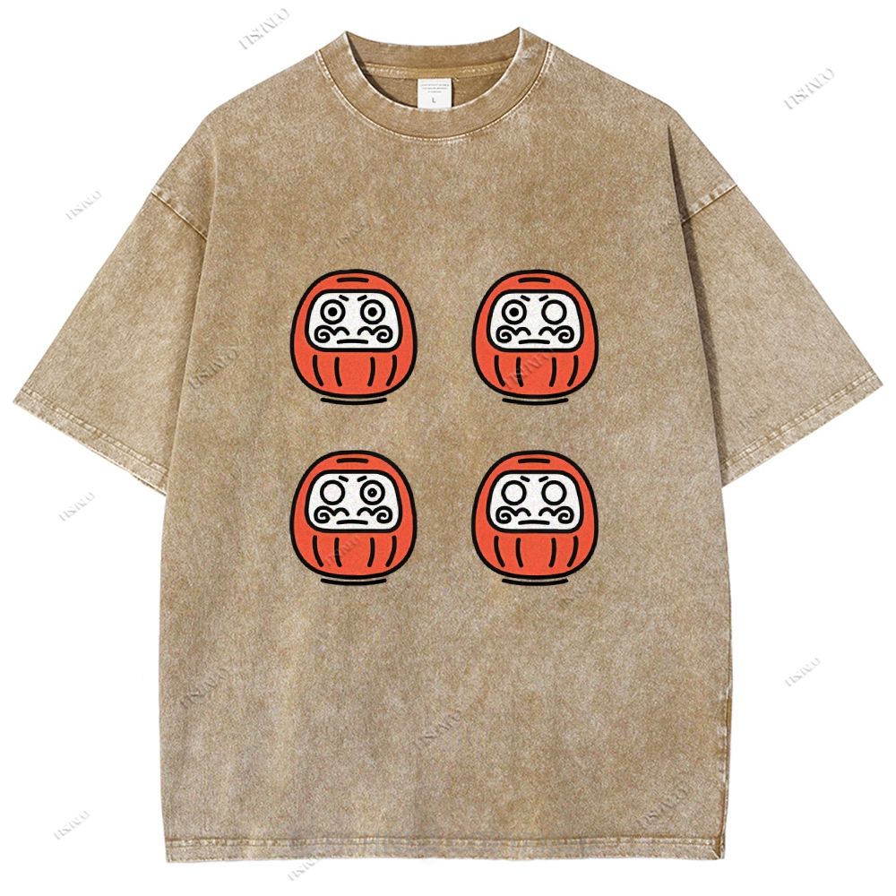 Unisex Japanese Dharma Printed Washed Tee