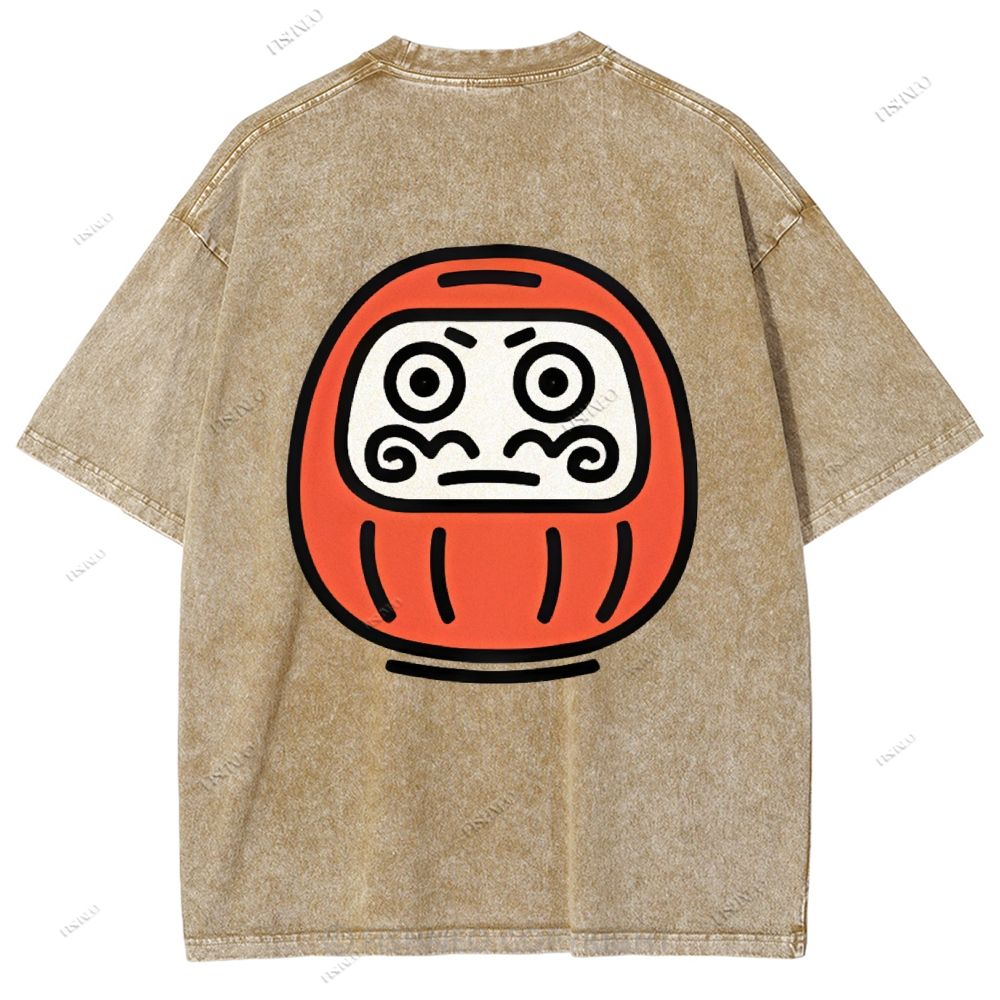 Unisex Japanese Dharma Printed Washed Tee