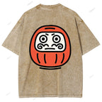 Unisex Japanese Dharma Printed Washed Tee