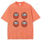 Unisex Japanese Dharma Printed Washed Tee