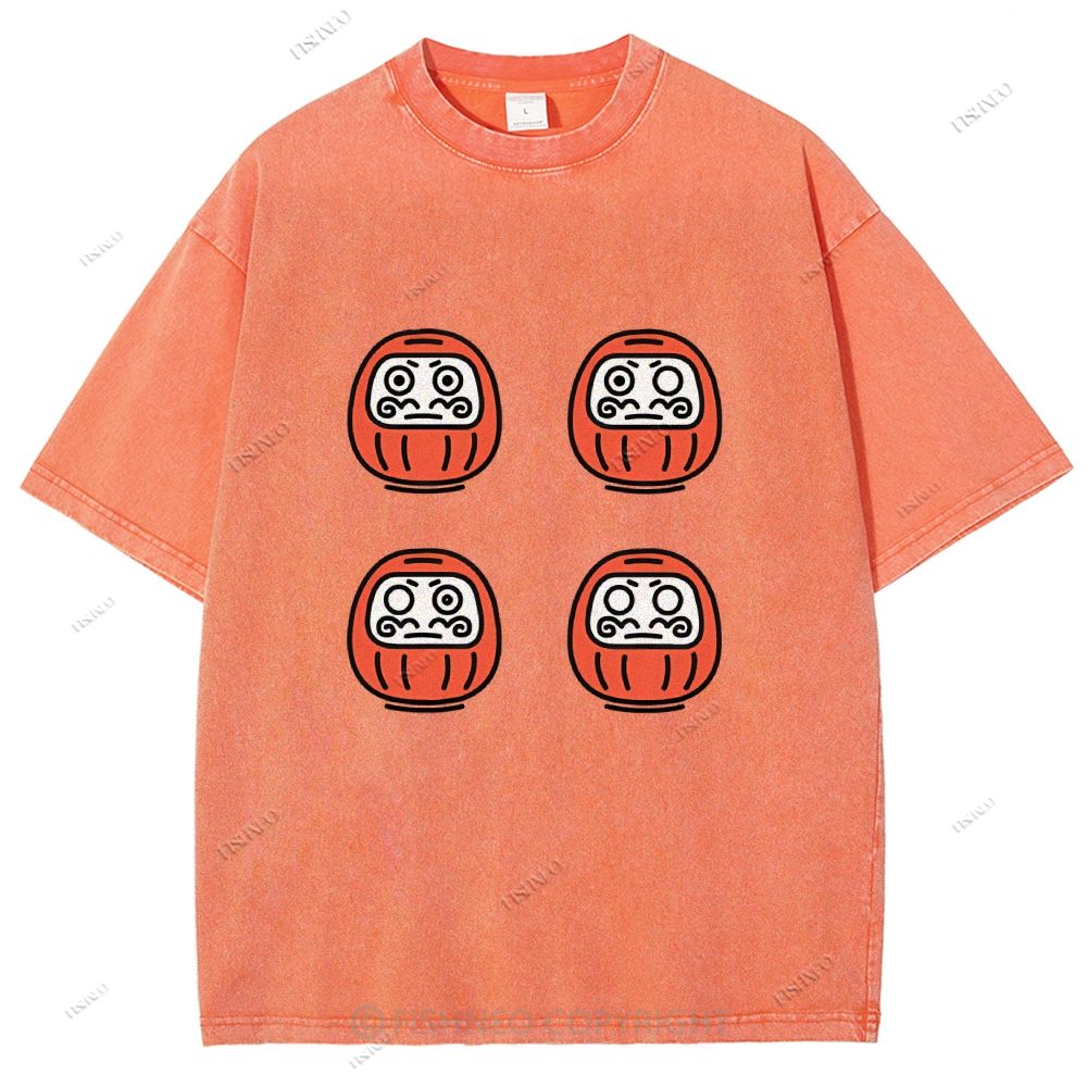 Unisex Japanese Dharma Printed Washed Tee