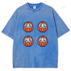 Unisex Japanese Dharma Printed Washed Tee