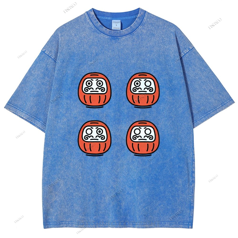 Unisex Japanese Dharma Printed Washed Tee