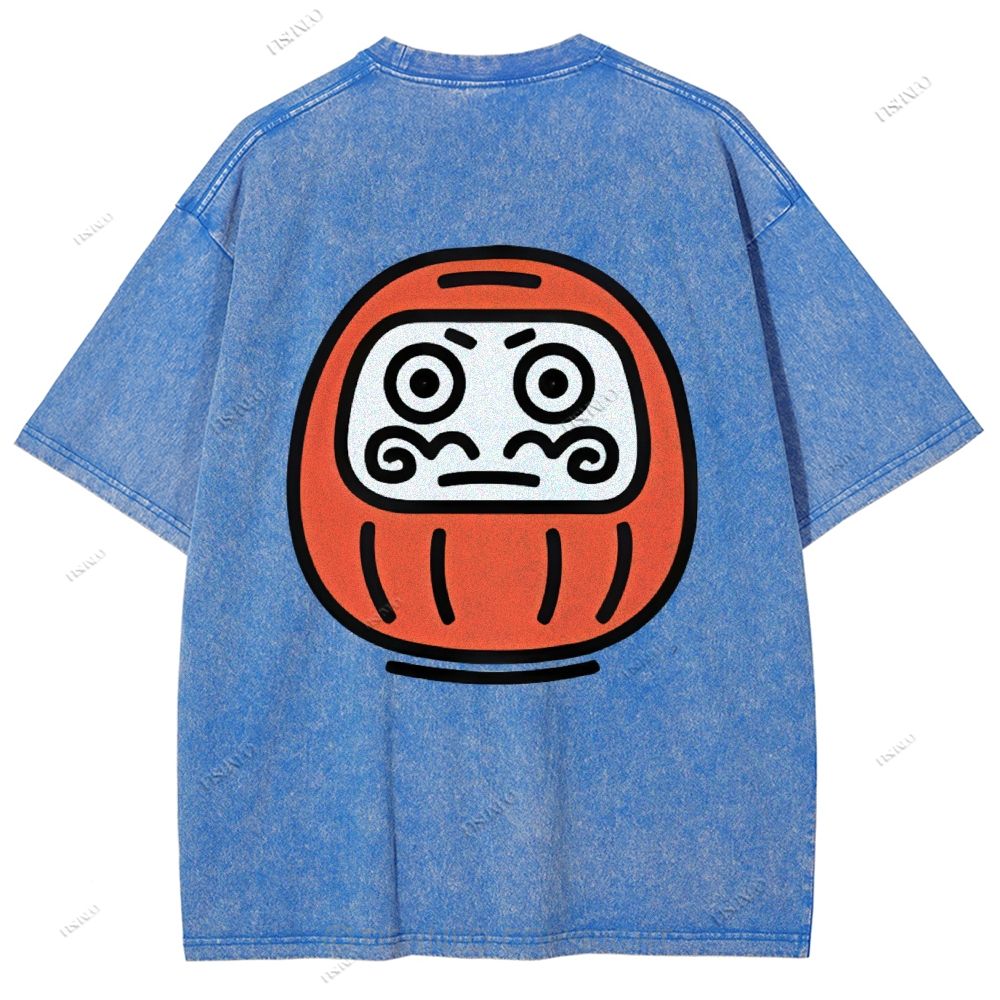 Unisex Japanese Dharma Printed Washed Tee