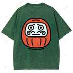 Unisex Japanese Dharma Printed Washed Tee