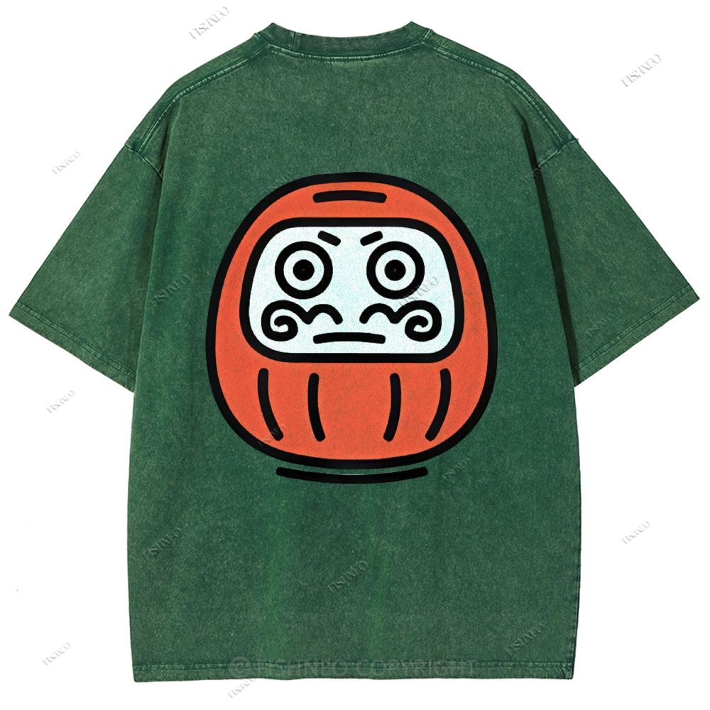 Unisex Japanese Dharma Printed Washed Tee