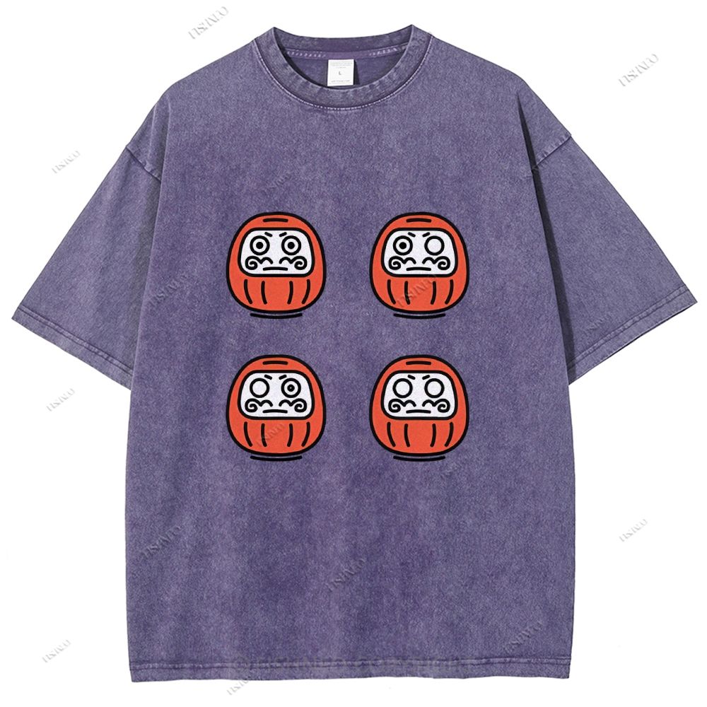 Unisex Japanese Dharma Printed Washed Tee