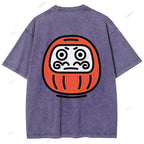 Unisex Japanese Dharma Printed Washed Tee