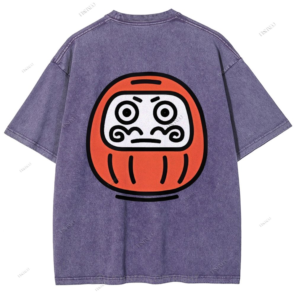 Unisex Japanese Dharma Printed Washed Tee