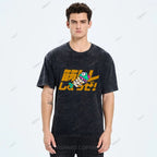 Unisex Japanese Fishbone Printed Washed Tee