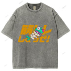 Unisex Japanese Fishbone Printed Washed Tee