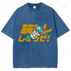 Unisex Japanese Fishbone Printed Washed Tee