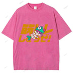 Unisex Japanese Fishbone Printed Washed Tee