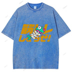 Unisex Japanese Fishbone Printed Washed Tee