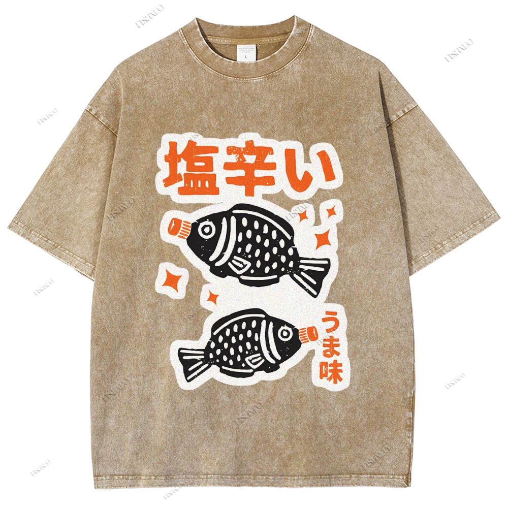 Unisex Sushi Soy Sauce Printed Washed Tee