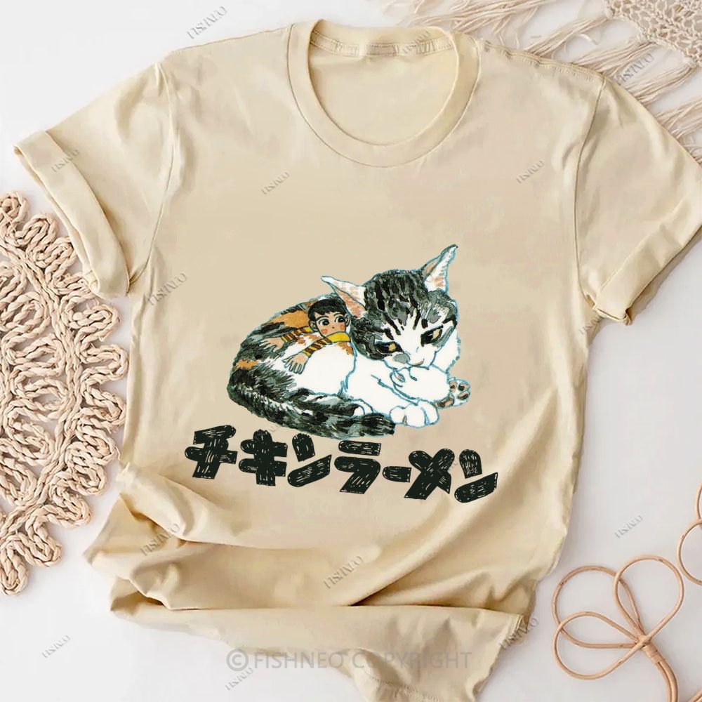 Japanese Cat Cotton Casual T-Shirt