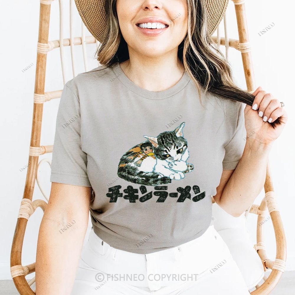 Japanese Cat Cotton Casual T-Shirt