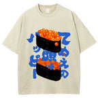 Unisex Japanese Sushi Printed Washed Tee