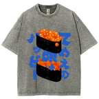 Unisex Japanese Sushi Printed Washed Tee
