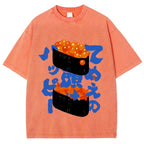 Unisex Japanese Sushi Printed Washed Tee